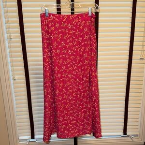 Lulu's Red Floral A-Line Skirt